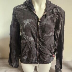 Hard Tail Forever Y2K Black Gray Camo Hoodie Jacket Size S Cupra Tie Dye Silky